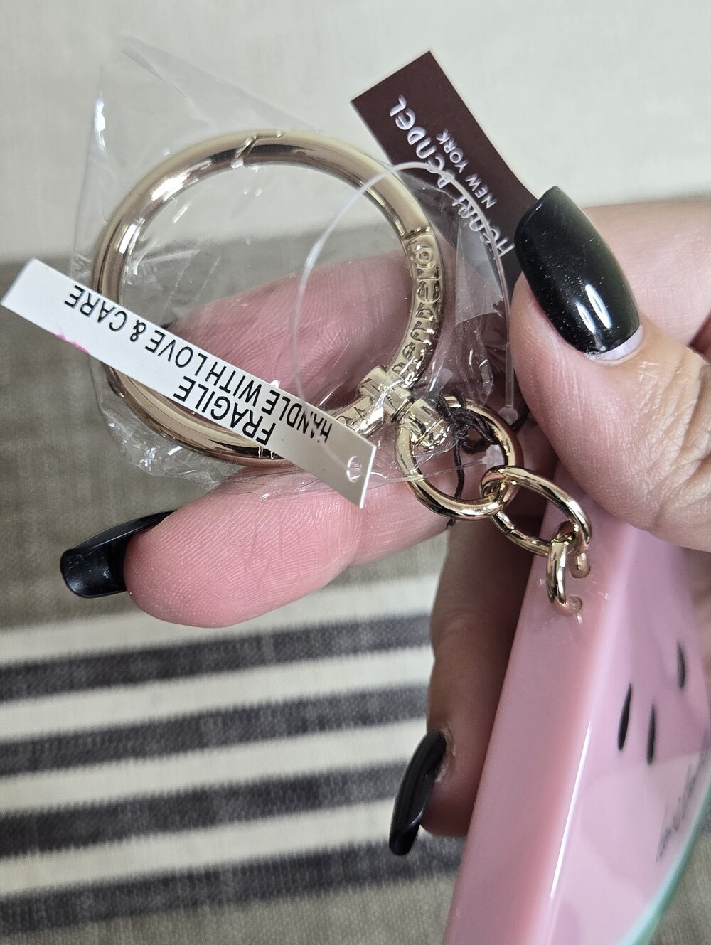 Henri Bendel NWT Pink & Green Watermelon Slice Keyring/charm with Gold Hardware - Picture 5 of 8